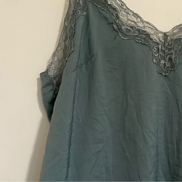 H&M Green Lace Tank Top Cami Satiny Feeling Business Casual Camisole Shirt - Picture 5 of 7